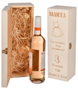 Zaproszenie dla świadkowej drewniane pudełko na wino