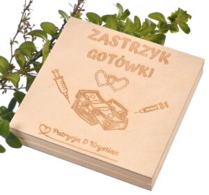 Zastrzyk gotówki pudełko na pieniądze prezent na ślub