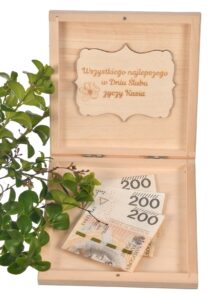 Zastrzyk gotówki pudełko na pieniądze prezent na ślub