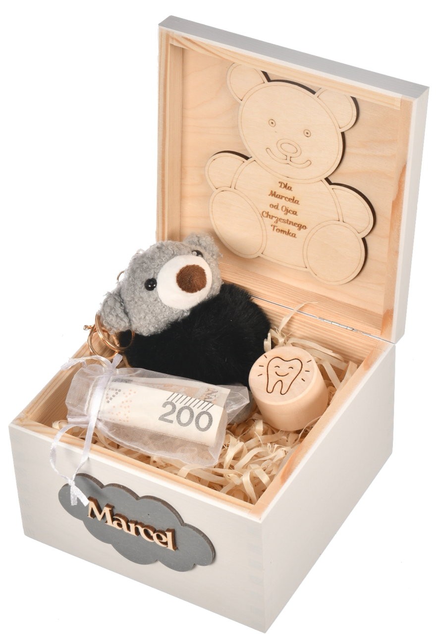 Drewniane pudełko na prezent chrzest imię