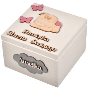 Drewniane pudełko na prezent chrzest święty