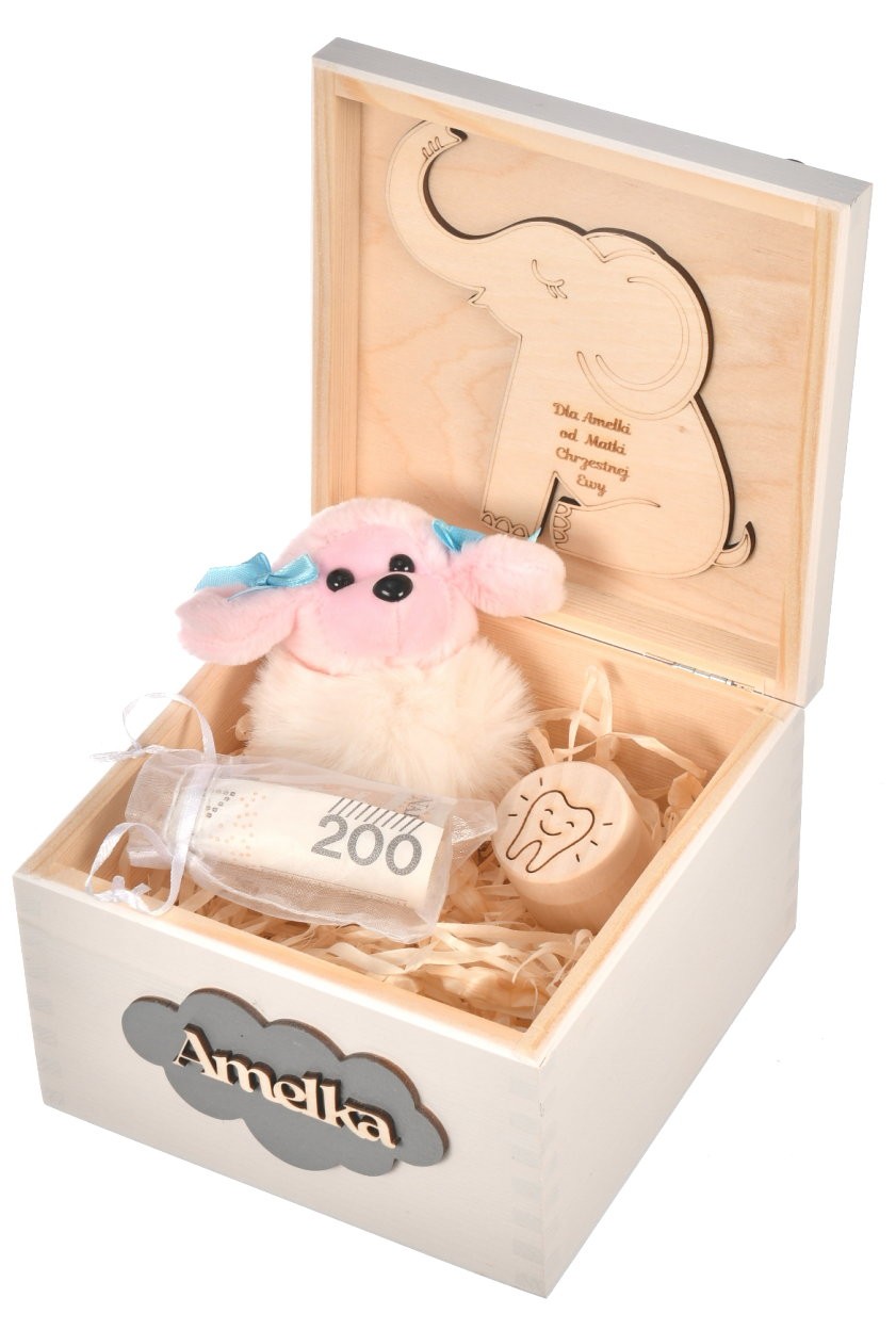 Drewniane pudełko na prezent chrzest święty