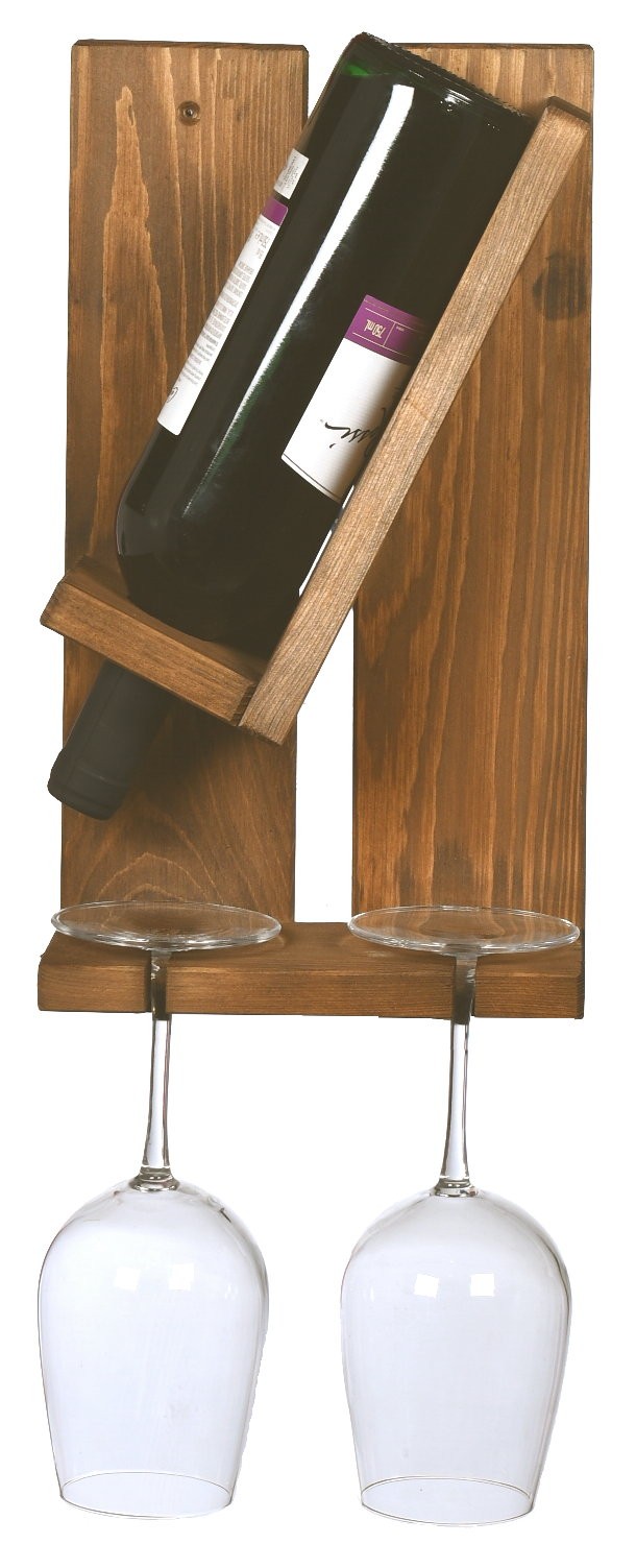 Drewniana półka na wino i kieliszki