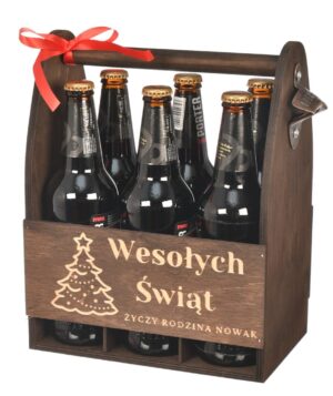 Nosidło drewniane świąteczne na 6 piw