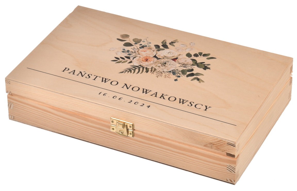 Drewniane pudełko na zdjęcia i pendrive ŚLUBNE personalizowane nadruk