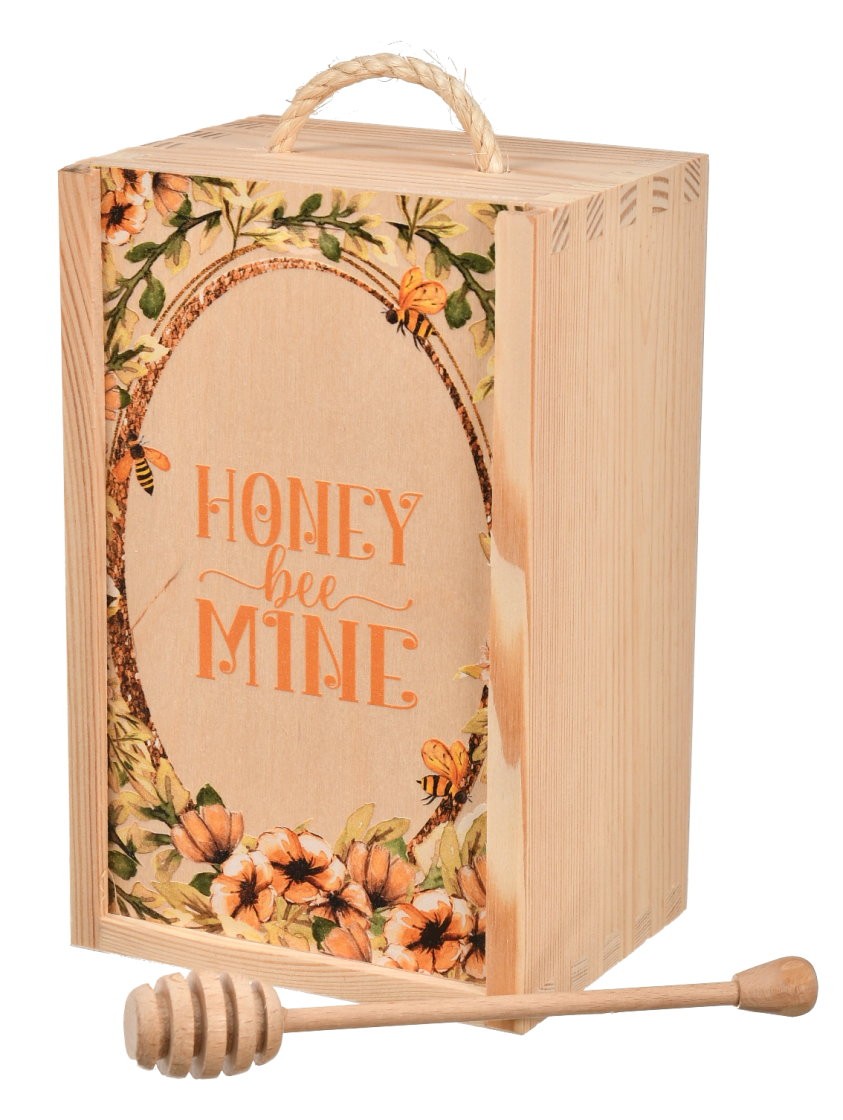 Drewniane opakowanie na miód prezent z nadrukiem