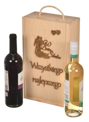 Podwójna skrzynka drewniana na wino elegancki prezent na ślub