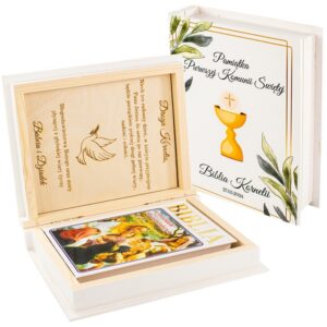 Pamiątka Pierwszej Komunii Świętej Biblia w pudełku drewnianym