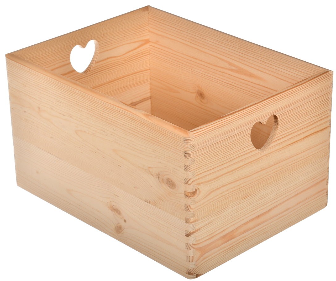 Skrzynka drewniana duża z sercami 40x30x23cm