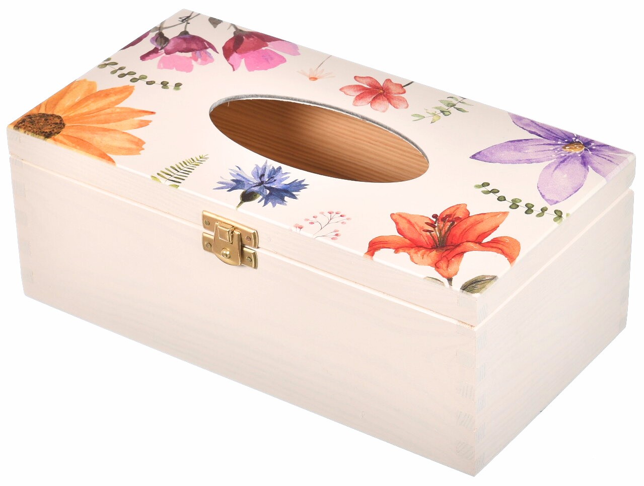 Pudełko drewniane na chusteczki z kolorowym nadrukiem