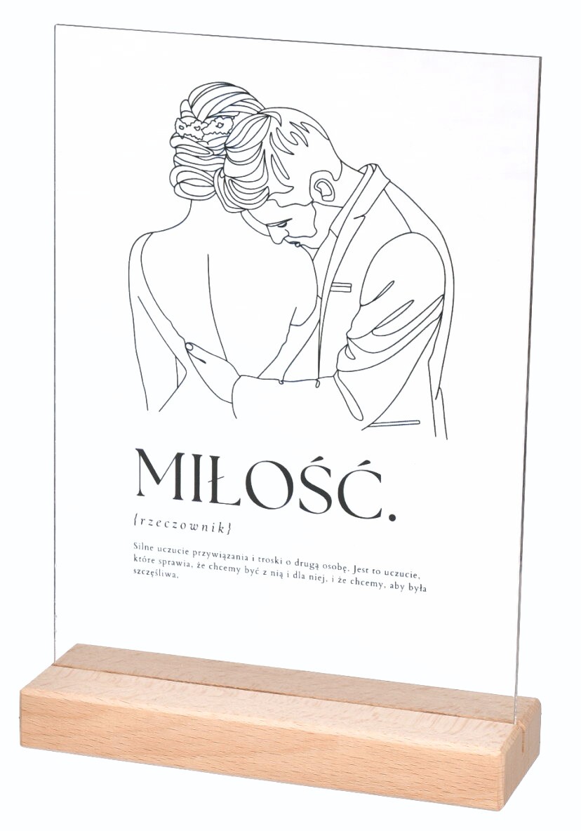 Wydruk na szkle akrylowym z podstawką drewnianą