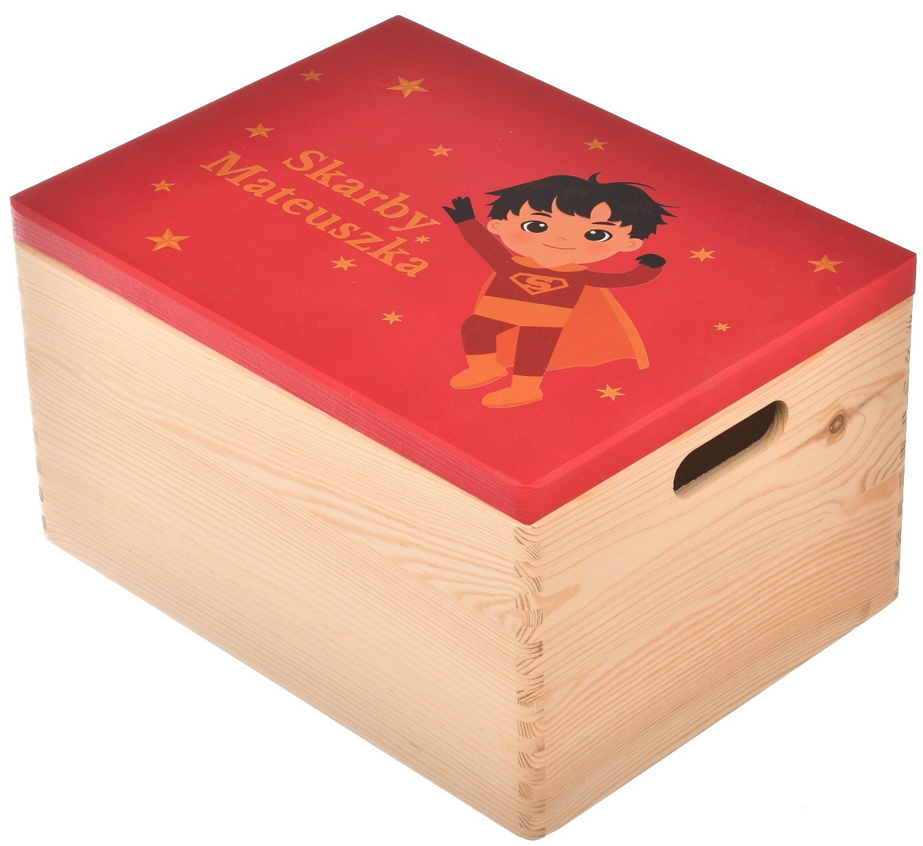 Duża personalizowana skrzynia z pokrywą na zabawki.