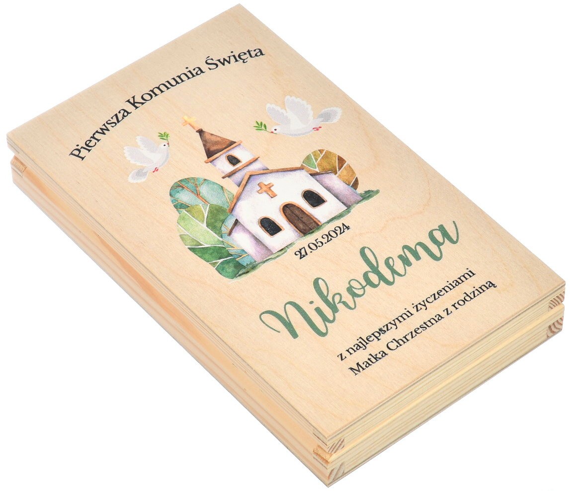 Personalizowane pudełko na prezent komunijny z nadrukiem UV