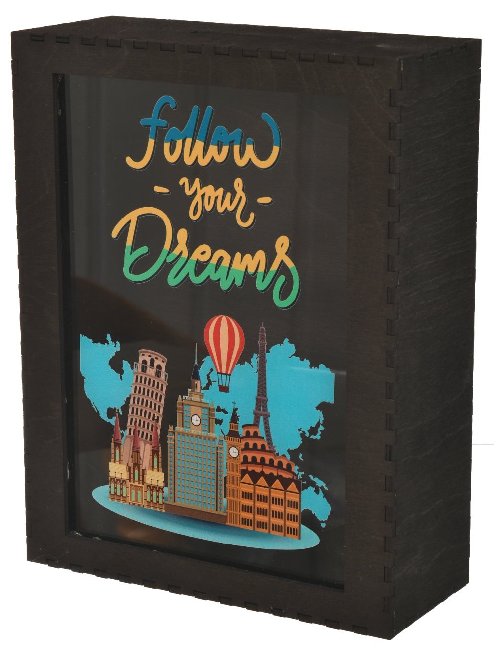 Skarbonka drewniana z szybką z trwałym nadrukiem UV