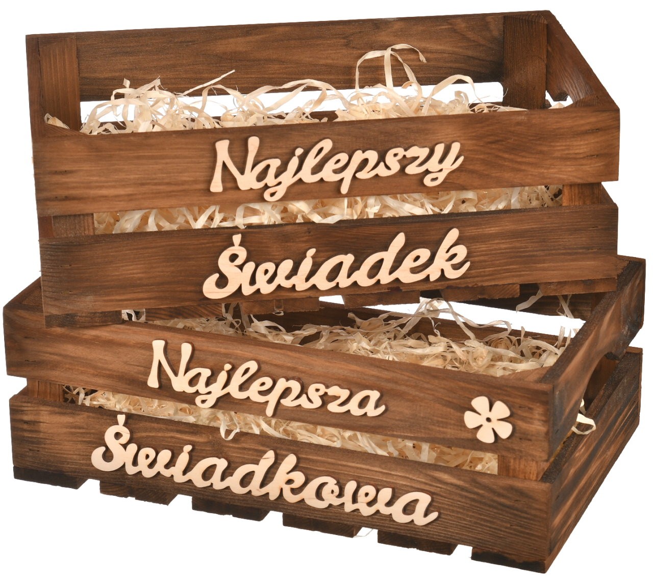 Prezent dla Świadkowej i Świadka skrzynki z drewna
