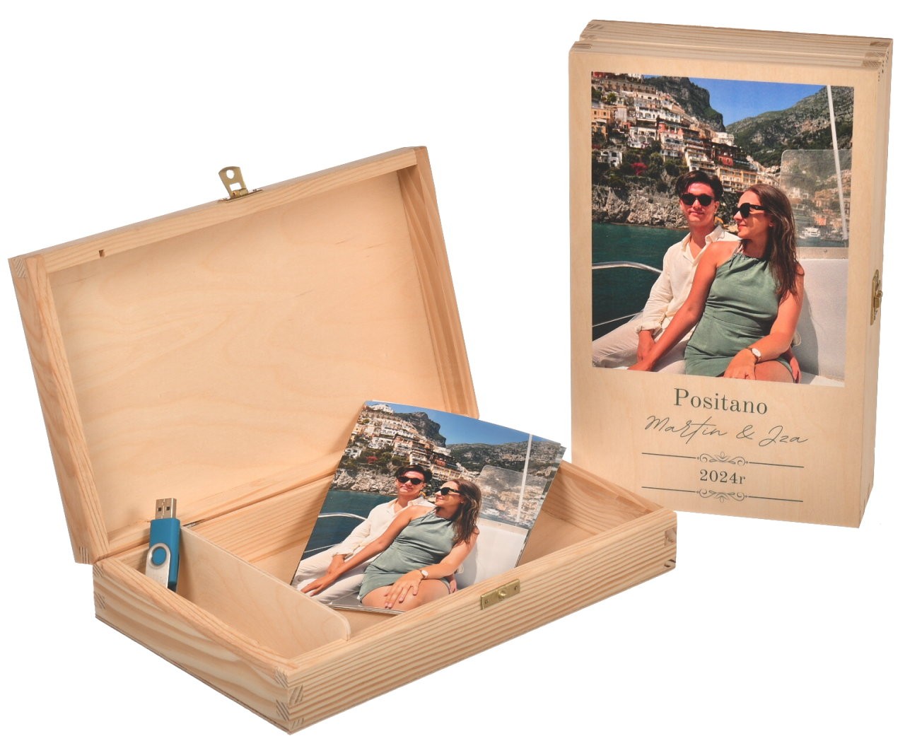 Drewniane pudełko na odbitki wspomnienia prezent