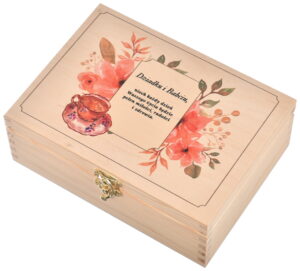 Drewniane pudełko na herbatę prezent dla Babci nadruk UV