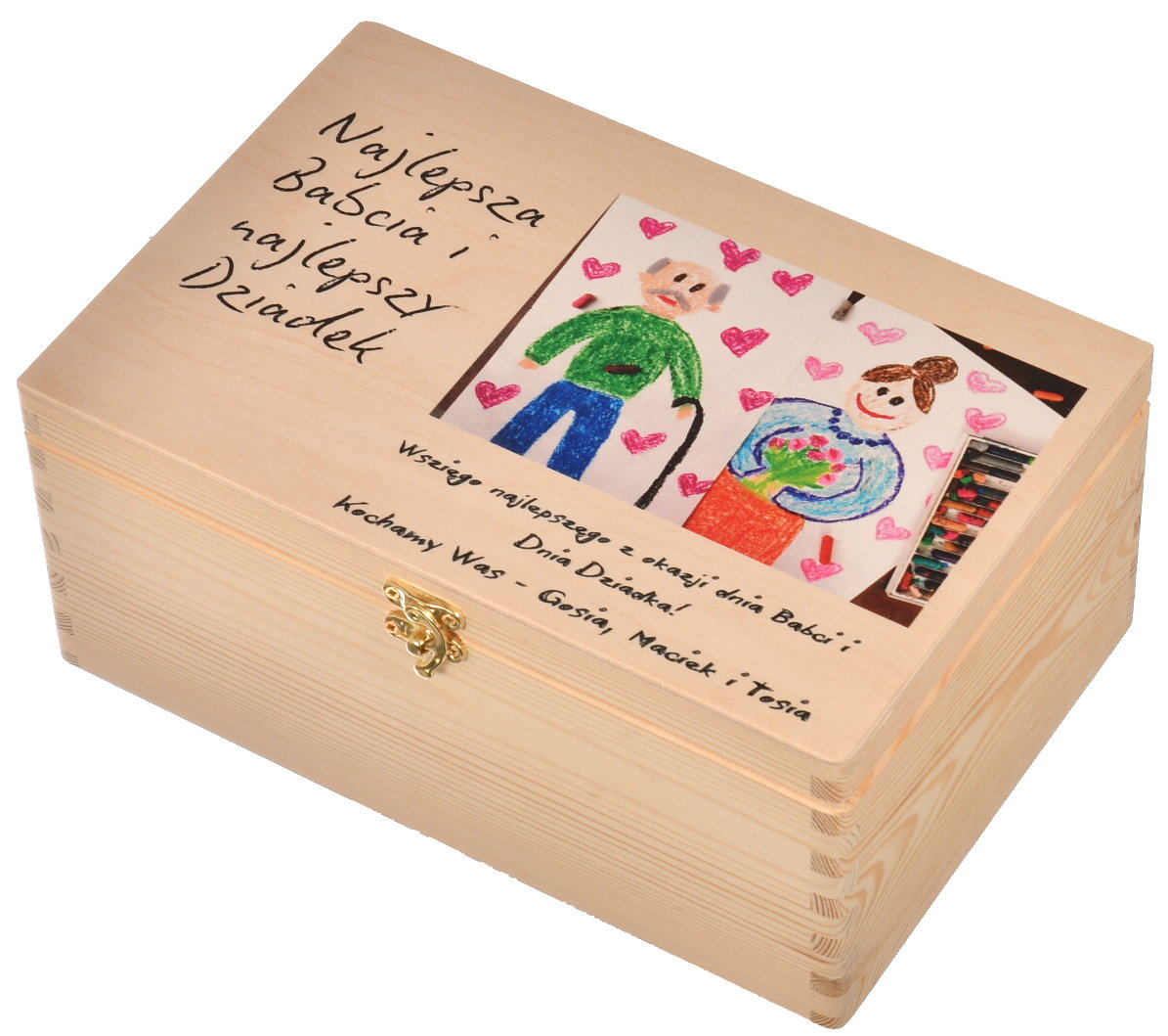 Prezent dla Dziadków – Drewniane Pudełko z Twoją Grafiką