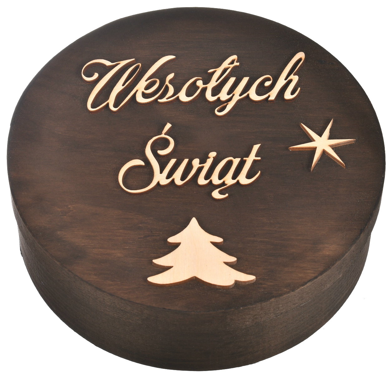 Okrągłe Drewniane Pudełko na Prezent Świąteczny