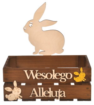 Duża drewniana skrzynka wielkanocna koszyczek zajączek