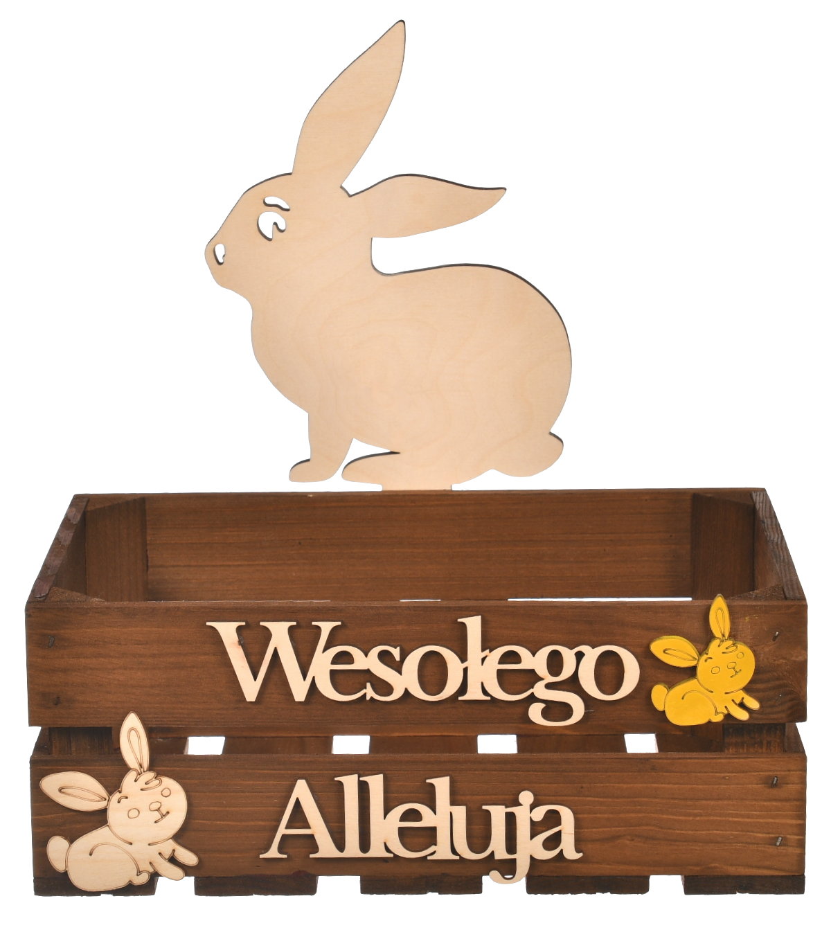 Duża drewniana skrzynka wielkanocna koszyczek zajączek