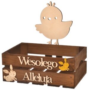 Duża drewniana skrzynka wielkanocna ozdoba koszyczek