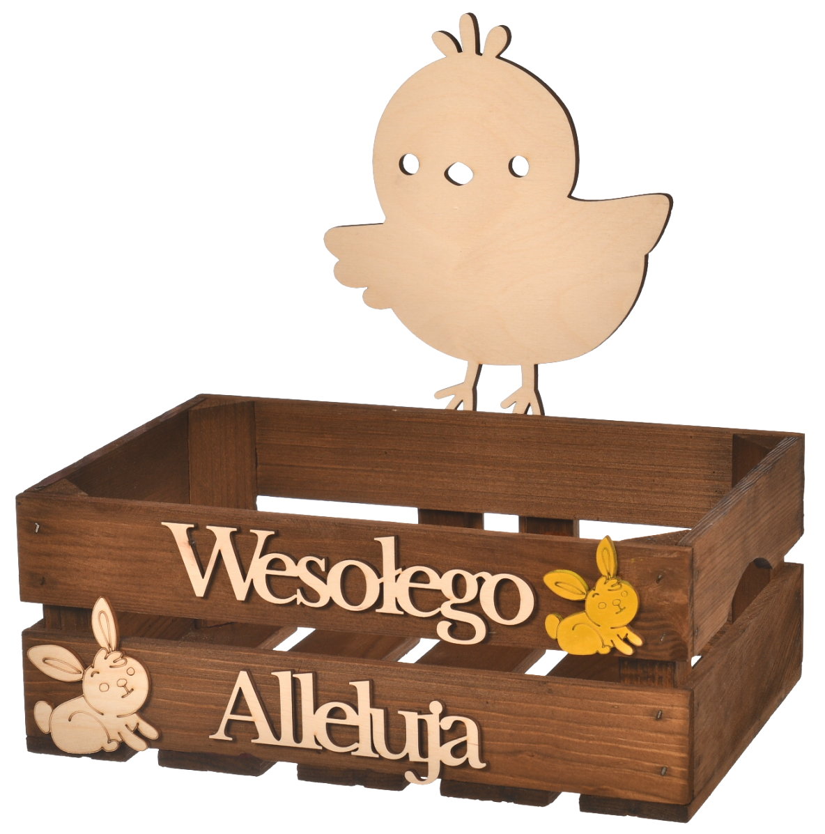 Duża drewniana skrzynka wielkanocna ozdoba koszyczek