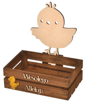 Mała drewniana skrzynka wielkanocna ozdoba koszyczek