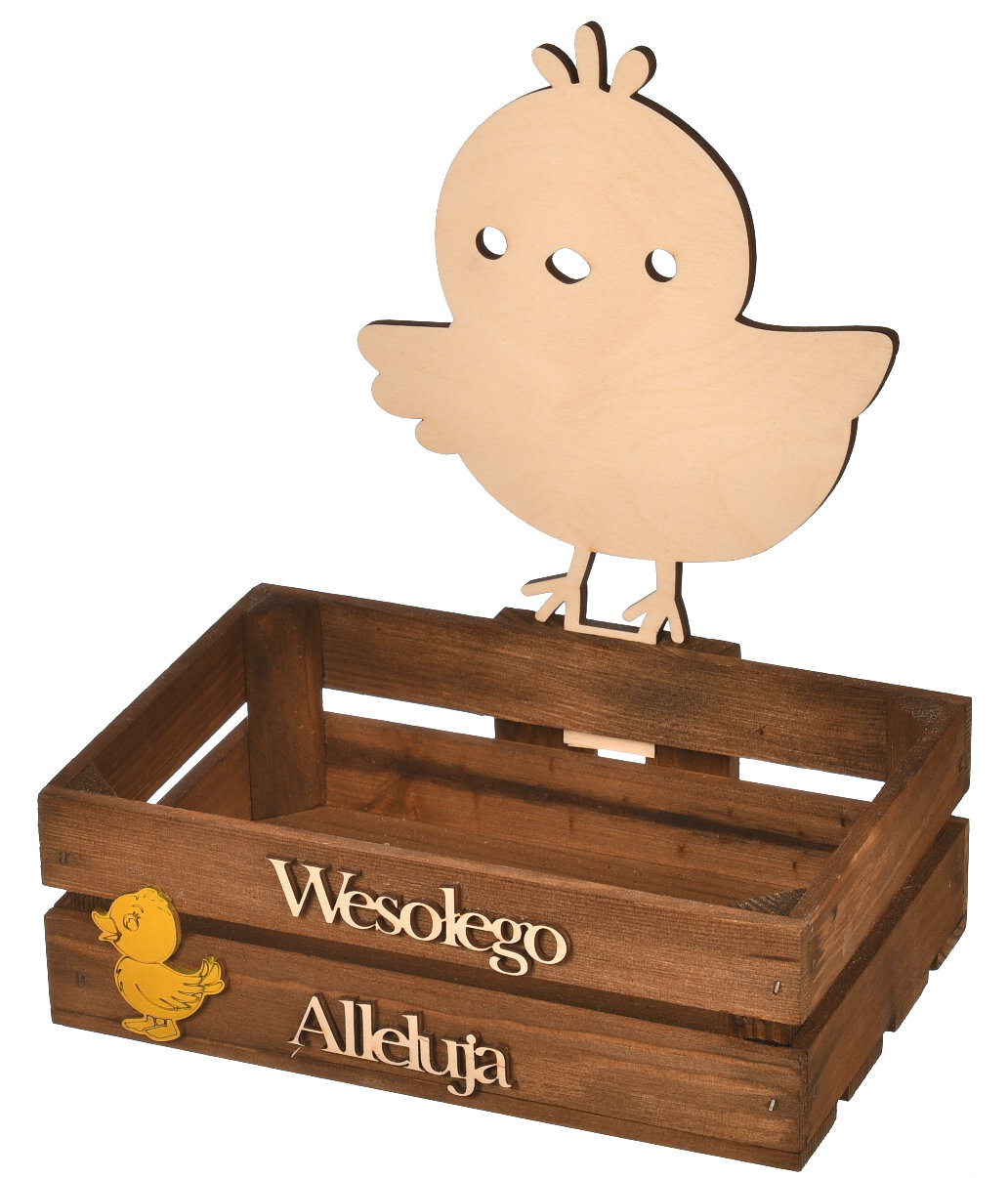 Mała drewniana skrzynka wielkanocna ozdoba koszyczek