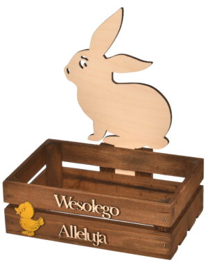 Drewniany koszyczek wielkanocny mały z zającem praktyczna ozdoba