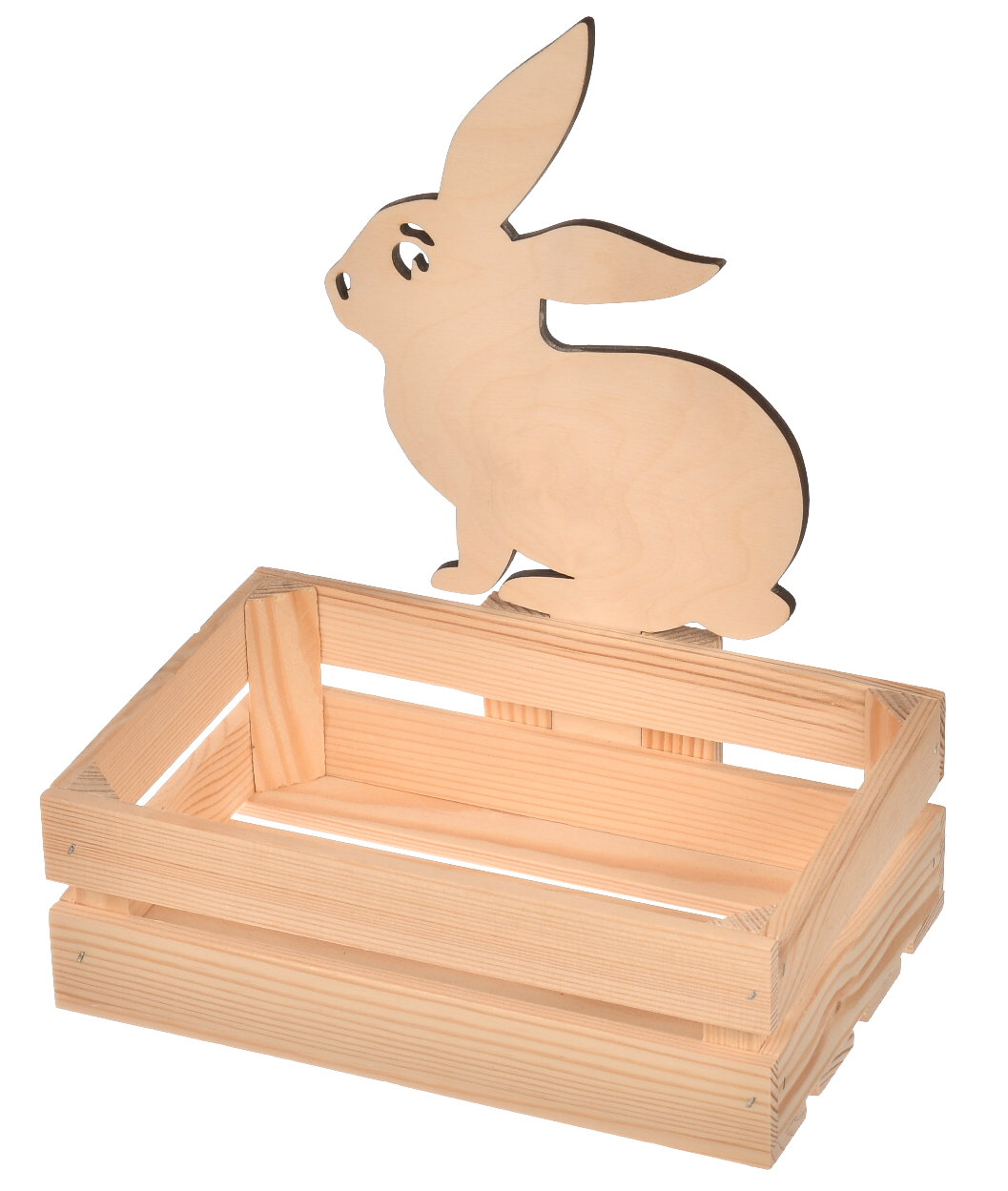 Drewniany koszyczek wielkanocny mały z zajączkiem