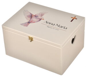 Drewniane duże pudełko personalizowane pamiątka Chrztu Świętego