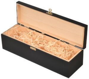 Eleganckie czarne drewniane pudełko na wino – Stylowe opakowanie na prezent