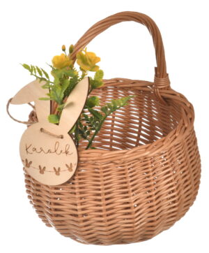 Koszyczek wielkanocny na święconki z imieniem – elegancki, personalizowany koszyczek na Wielkanoc, ozdobiony imieniem dziecka. Wykonany z wysokiej jakości materiałów, idealny do przechowywania święconki na tradycyjny stół wielkanocny. Koszyczek jest lekki, funkcjonalny i stanowi piękną pamiątkę wielkanocną, która doda uroku każdemu świątecznemu stołowi.