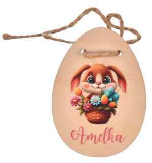 Drewniana Zawieszka Jajko – Dekoracja do Koszyczka Wielkanocnego