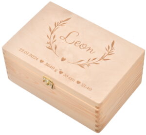 Metryczka Dziecka na Drewnie – Pudełko na Pamiątki