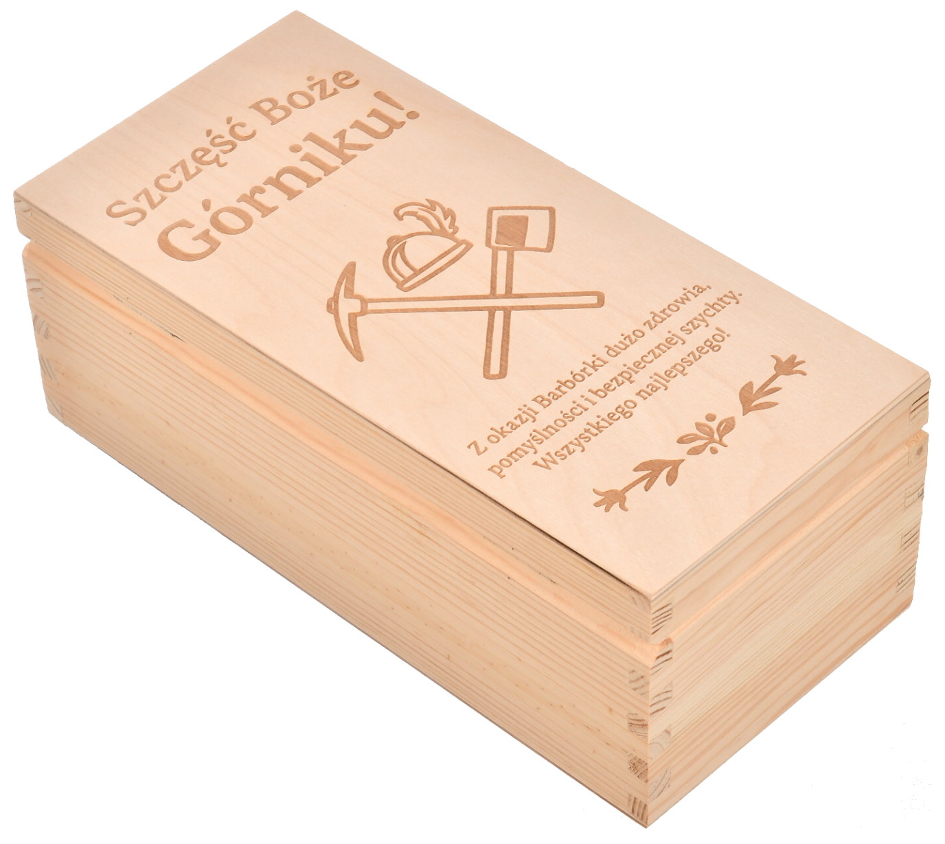 Skrzynka drewniana na butelkę whisky na prezent z grawerem dla górnika