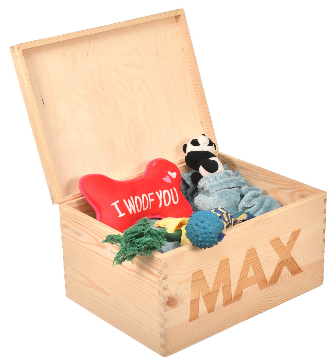 Pojemnik na Zabawki dla Psa z Imieniem –Drewniany 40x30x22cm