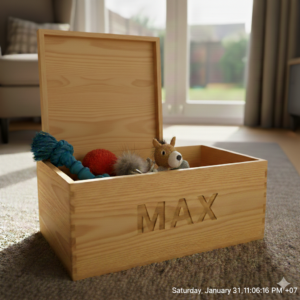 Pojemnik na Zabawki dla Psa z Imieniem –Drewniany 40x30x22cm