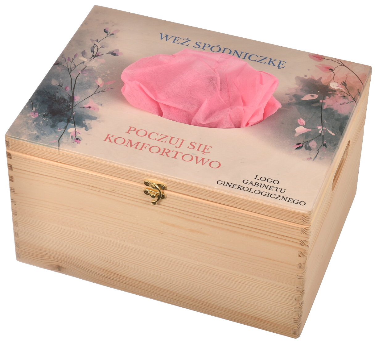 Drewniane pudełko na spódniczki ginekologiczne