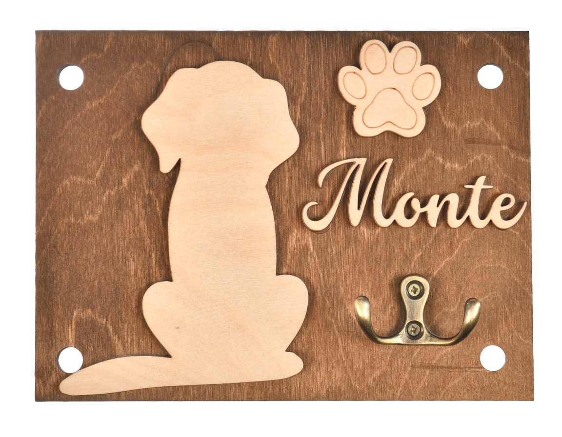 Spersonalizowany uchwyt na smycz dla psa – drewniany wieszak na smycz z imieniem psa