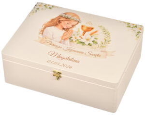 Prezent na Komunię – Pudełko Drewniane z Imieniem + Grawer