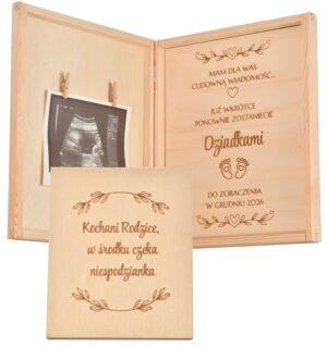 Personalizowane drewniane pudełko na ogłoszenie ciąży – prezent dla rodziców „Zostaniecie dziadkami”