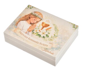 Drewniane pudełko na pieniądze i prezent pamiątka komunii producent Skawica